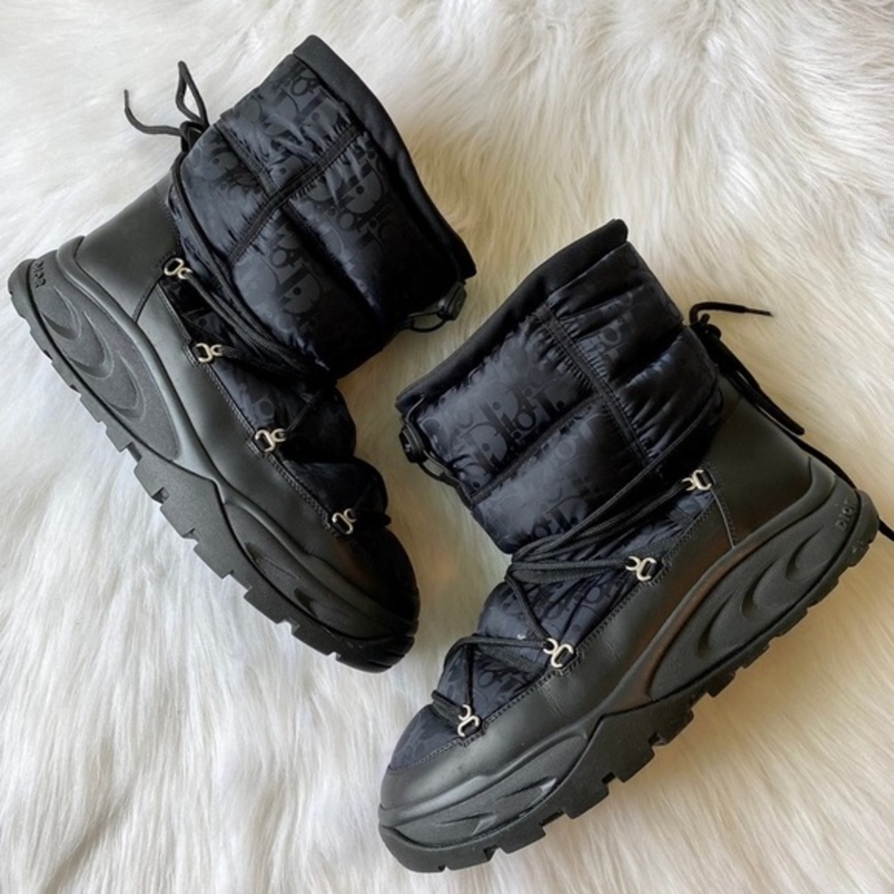 Christian Dior Snow Boots Oblique Black Logo Winter Ski Lace Up Monogram Logo